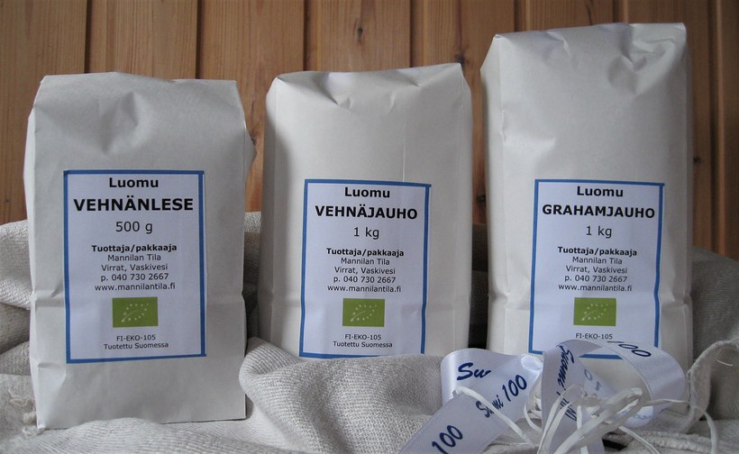 Mannilan Tilan vehnäjauhoja, vehnänleseitä ja grahamjauhoja